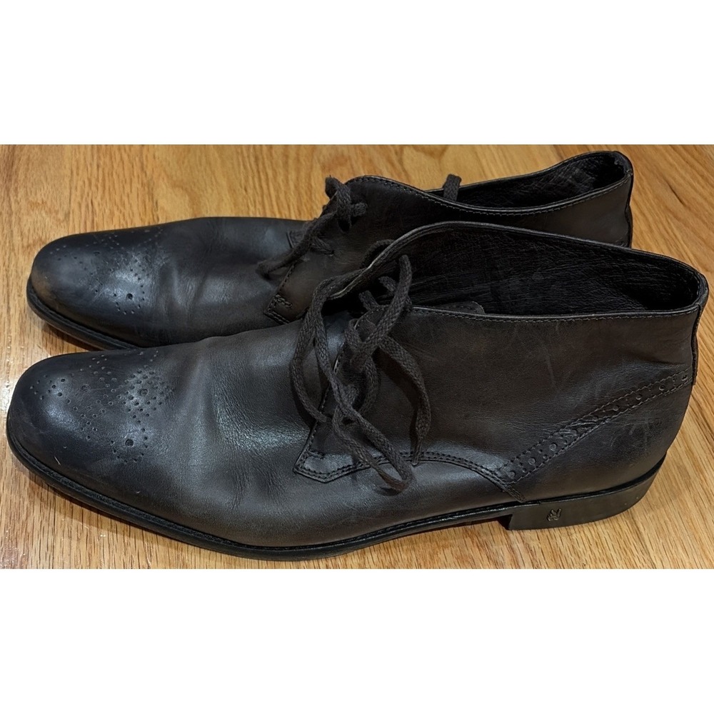 John Varvatos Brown Leather Medallion Toe Chukka Boots Mens 12 - Picture 2 of 6